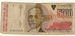 BILLET # ARGENTINE # 1989 # 5000 AUSTRALES # CINCO MIL AUSTRALES # MIGUEL JUAREZ CELMAN - Argentina