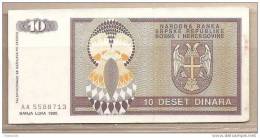 Rep. Serba Di Bosnia Erzegovina - Banconota Circolata Da 10 Dinari - 1992 - Bosnie-Herzegovine