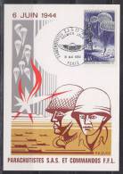 = Carte Postale Premier Jour Paris 31 Mai 69 N°1603 Parachutistes S.A.S. Et Commandos F.F.L. 6 Juin 1944 - 1960-69