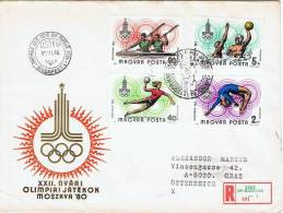 JO80-E/L2 - HONGRIE PA N° 429/35 Neufs** + Série Complète Sur 2 FDC Recommandés Jeux Olympiques Moscou 1980 - Storia Postale