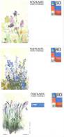 PK-Serie  "Blumen - Riedblumen / Rittersporn / Schwertlilie"  (3 Stück)          1987 - Enteros Postales