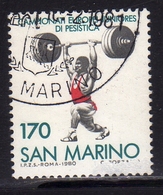 REPUBBLICA DI SAN MARINO 1980 CAMPIONATO EUROPEO JUNIORES SOLLEVAMENTO PESI WEIGHTLIFTING USATO USED OBLITERE' - Gebraucht