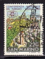 REPUBBLICA DI SAN MARINO 1980 CONFERENZA MONDIALE SUL TURISMO MANILA WORLD TOURISM CONFERENCE LIRE 220 USATO USED OBLIT - Oblitérés