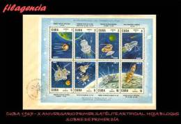 AMERICA. CUBA SPD-FDC. 1967 X ANIVERSARIO DEL PRIMER SATÉLITE ARTIFICIAL. HOJA BLOQUE - FDC