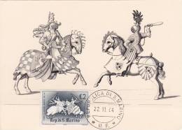 Carte-Maximum SAINT MARIN N° Yvert 588 (Tournoi De Cavaliers) Obl Sp 1964 - Lettres & Documents