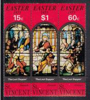 St. Vincent MH Scott #352a Strip Of 3 The Last Supper Stained Glass Windows - Easter - St.Vincent (...-1979)