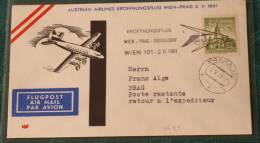 FIRST FLIGHT COVER Erstflug   AUA  Prag    Wien #1952 - Erst- U. Sonderflugbriefe