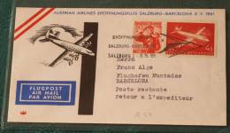 FIRST FLIGHT COVER Erstflug   AUA   Salzburg Barcelona  #1955 - Primeros Vuelos