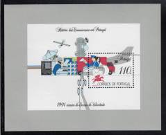 Portugal MNH Scott #1884 Souvenir Sheet 110e Airplane, Mail Truck 1991 - History Of Portuguese Communications - Unused Stamps