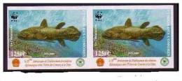 WWF 2005 COMOROS COMORES COMORO CHINA RED OVERPRINT COELACANTH FISH VISSEN IMPERF IMPERFORATED PAIR MNH ** RARE - Unclassified