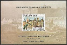 1978-EXPOSICIÓN FILATÉLICA EUROPA 78. XI FERIA NACIONAL DEL SELLO. MADRID-HOJA RECUERDO DENTADA NUMERADA. TIRADA 9500 - Ensayos & Reimpresiones