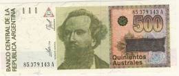 BILLET # ARGENTINE # 1988 # 500 AUSTRALES  # QUINIENTOS  AUSTRALES # NICOLAS AVELLANEDA - Argentine