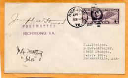 Richmond VA To Jackosnville FL 1931 First Flight Air Mail Cover - 1c. 1918-1940 Lettres