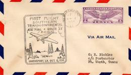 Shreveport LA To Fort Worth TX 1930 First Flight Air Mail Cover - 1c. 1918-1940 Brieven