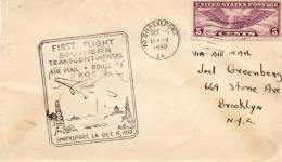 Shreveport LA To Brooklyn NY 1930 First Flight Air Mail Cover - 1c. 1918-1940 Briefe U. Dokumente