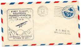 Los Angeles Cal To Springfield ILL Southern Transcontinental 1930 First Flight Air Mail Cover - 1c. 1918-1940 Brieven