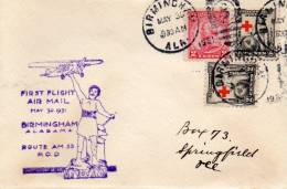 Birmingham AL To Springfield IL 1931 First Flight Air Mail Cover - 1c. 1918-1940 Covers