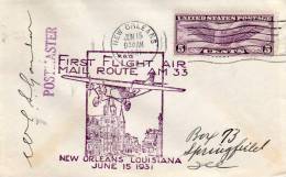 New Orleans LA To Springfield ILL 1931 First Flight Air Mail Cover - 1c. 1918-1940 Covers