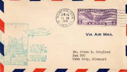 Memphis TN To Webb City MO 1931 First Flight Air Mail Cover - 1c. 1918-1940 Briefe U. Dokumente