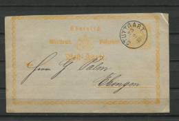 Germany Wurttemberg 1874 Postal Stationary Card  Stutgard - Entiers Postaux