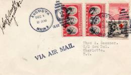 Augusta ME To Charlotte NC 1932 First Flight Air Mail Cover - 1c. 1918-1940 Briefe U. Dokumente