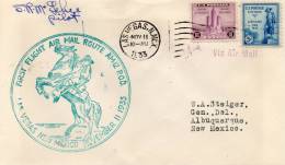 Las Vegas NM 1933 First Flight Air Mail Cover - 1c. 1918-1940 Lettres