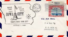 Iowa City IA 1928 Air Mail Cover - 1c. 1918-1940 Covers