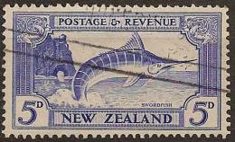 NZ 1935 5d Swordfish Single Wmk SG 563 U YD71 - Used Stamps