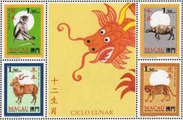 Tierzeichen In China 1995 Macao 832/43+ZD ** 36€ Neujahr 1984 Tiger Hahn Hase Ochse Affe Hund Schwein Ratte Set Of Macau - Ungebraucht