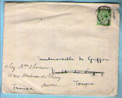 Grande Bretagne Angleterre Lettre Cover Tp Roi Georges V Pour Mlle Griffon Vault De Ligny CAD Arrivée 23 Et 24-12-1925 - Cartas & Documentos