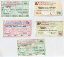 5 Miniassegni CREDITO VARESINO L.100 E 150 + CR AGRARIO BRESCIANO L.100 E 150 - [10] Checks And Mini-checks