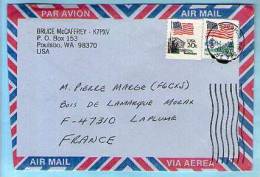 Etats Unis Lettre Cover Par Avion Via Air Mail CAD Tacoma 17-12-1990 2 TP ND Haut & Bas USA Drapeau Flag Pour La France - Covers & Documents