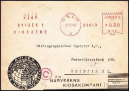 Norway 1940, Stampless Cover W./ Red Postmark Oslo To Leipzig, Geoffnet - Brieven En Documenten