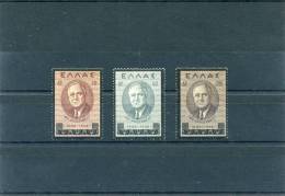 1945-Greece- "Franklin D.Roosevelt" Complete Set MNH (30dr.+200dr. Toned Gum, 60dr. MH) - Neufs