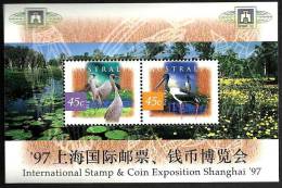 AUSTRALIA BIRD SET OF 2 STAMPS ON M/S O/P (CHINA) SHANGHAI STAMP & COIN EXHIBITION 1997 MINT SG? READ DESCRIPTION !! - Nuovi