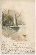 Rivaz Artistique Dessin Barque A Voile Du Leman  Timbrée Bourg En Bresse 1899 - Rivaz