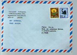 Lettre Cover Par Avion Via Air Mail Japon Nippon Pour La France - CAD Effacé / 2 TP Oiseau & Fleur - Covers & Documents
