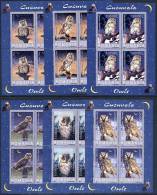 ROMANIA 2003 Owls Set Of 6 Sheetlets MNH / **.  Michel 5729-34 Klb - Blocs-feuillets