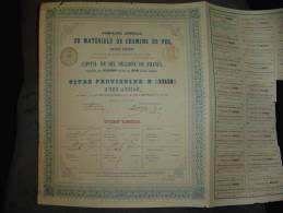 Titre Provisoire " Cie De Matériels De Chemins De Fer " Bruxelles 1857 Reste Des Coupons Rare - Railway & Tramway