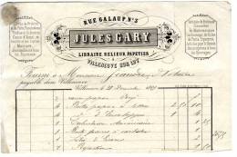 VILLENEUVE SUR LOT  47  -  LIBRAIRE RELIEUR PAPETIER  -  JULES GARY  -   FACTURE  1869 - Printing & Stationeries