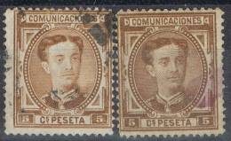 Sellos 5 Cts Alfonso XII 1876, Variedades Num 174 Y 174a  º - Oblitérés