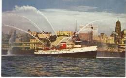 Seattle WA Washington, Waterfront Fire Department Fire Boat, Viaduct, C1950s Vintage Postcard - Seattle