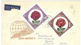 UNGHERIA ANNO 1959 MAJUS - POSTA AEREA - FLORA ROSE - Poststempel (Marcophilie)