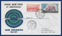 PREMIER VOL PARIS NEW YORK 25éme Anniv. AIR FRANCE 1971 - Eerste Vluchten