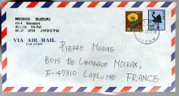 Lettre Cover Par Avion Via Air Mail Japon Nippon Pour La France - CAD Mino 9-01-1995 / 2 Tp Fleur & Oiseau - Idéogramme - Storia Postale