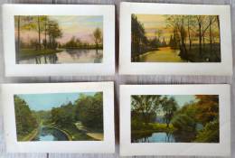 Cp Lot 3x Litho Vernie SERIE N° 1/2/3/ ( 4 Offerte Car Pli)  Illustrateur Paysage Riviere Et Bords Rives Arbre - Sammlungen & Sammellose