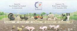 New Zealand 1995 Farm Animals Mini Sheet Overprinted Singapore 95, MNH - Blokken & Velletjes
