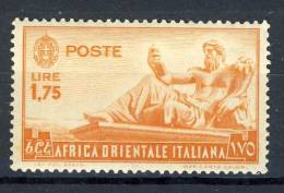 AOI 1938 SS 1 Soggetti Vari, N. 14 Lire 1,75 Arancio MNH  Cat. € 50 - Italian Eastern Africa