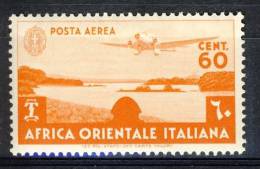 AOI Posta Aerea 1938 SS 11 Soggetti Vari, N. A3 C. 60 Arancio MNH Cat. € 10 - Italian Eastern Africa