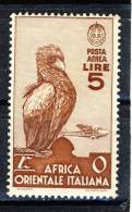 AOI Posta Aerea 1938 SS 11 Soggetti Vari, N. A9 Lire 5 Bruno Rosso MNH Cat. € 300 - Africa Orientale Italiana